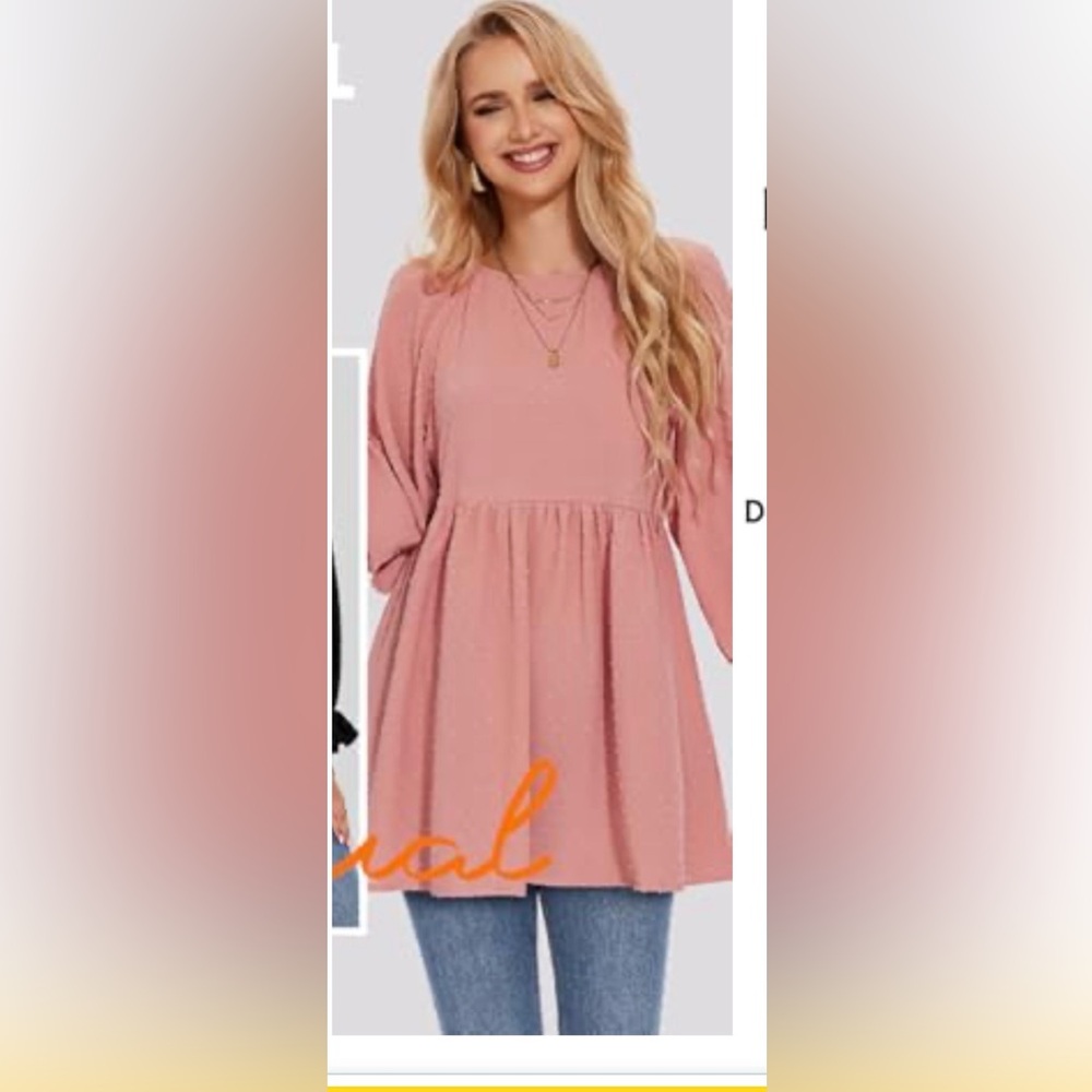 Women’s Long Sleeve Smocked Waist Blouse- Pink